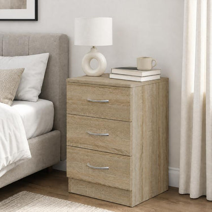 Three-Drawer Simple Bedside Table - Oak