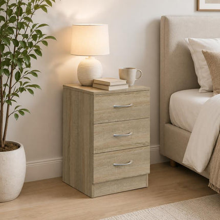 Three-Drawer Simple Bedside Table - Oak