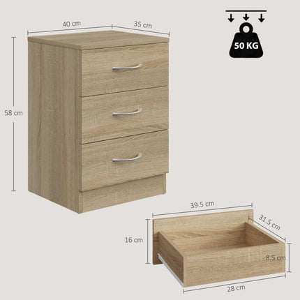 Three-Drawer Simple Bedside Table - Oak