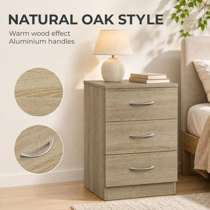 Three-Drawer Simple Bedside Table - Oak