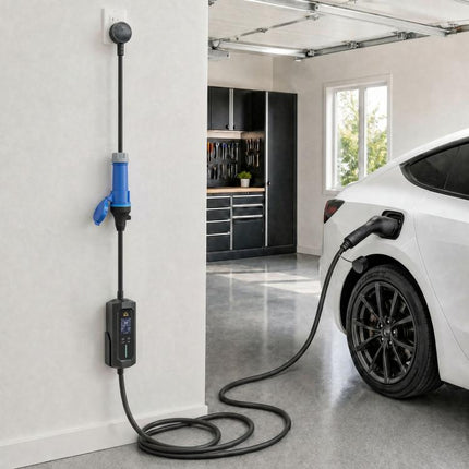 EV Charger 7kW Type 2 to Blue CEE 32A Plug with UK 3 Pin Adapter 10m