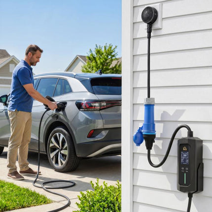 EV Charger 7kW Type 2 to Blue CEE 32A Plug with UK 3 Pin Adapter 10m