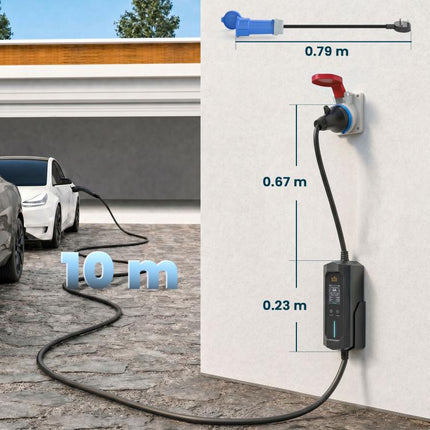 EV Charger 7kW Type 2 to Blue CEE 32A Plug with UK 3 Pin Adapter 10m