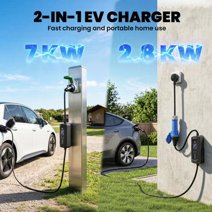 EV Charger 7kW Type 2 to Blue CEE 32A Plug with UK 3 Pin Adapter 10m