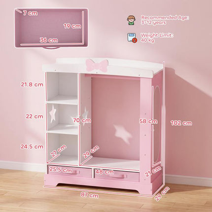 Kids Wardrobe, Children Dress Up Storage, Lighted Mirror, Pink