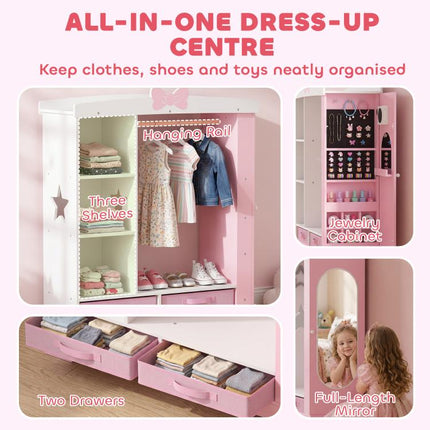Kids Wardrobe, Children Dress Up Storage, Lighted Mirror, Pink