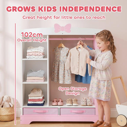 Kids Wardrobe, Children Dress Up Storage, Lighted Mirror, Pink