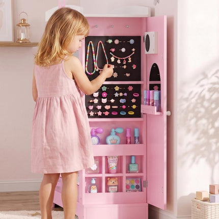 Kids Wardrobe, Children Dress Up Storage, Lighted Mirror, Pink