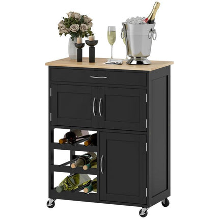 Clear Counters, Serve in Style – Rolling Kitchen Trolley with 9-Bottle Rack