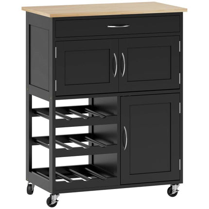 Clear Counters, Serve in Style – Rolling Kitchen Trolley with 9-Bottle Rack