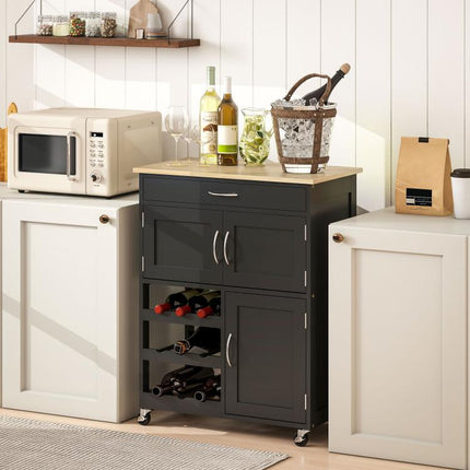 Clear Counters, Serve in Style – Rolling Kitchen Trolley with 9-Bottle Rack