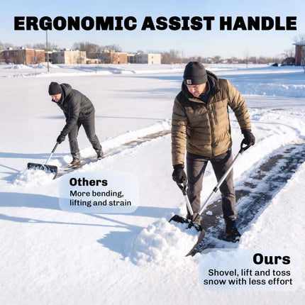 Heavy-Duty Snow Shovel with Assist Handle, Portable Snow Pusher with 45cm Wide Blade, Detachable Aluminium Handle