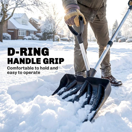Heavy-Duty Snow Shovel with Assist Handle, Portable Snow Pusher with 45cm Wide Blade, Detachable Aluminium Handle