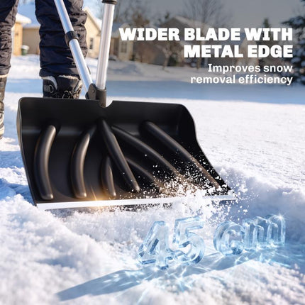 Heavy-Duty Snow Shovel with Assist Handle, Portable Snow Pusher with 45cm Wide Blade, Detachable Aluminium Handle