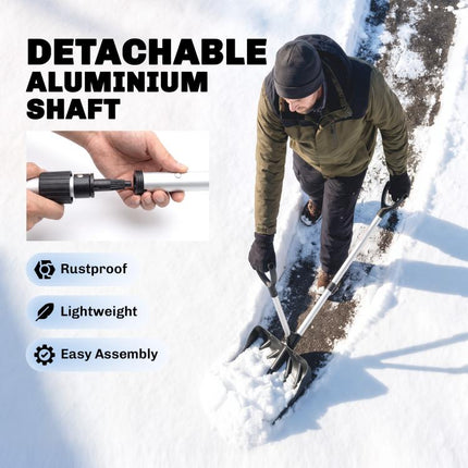 Heavy-Duty Snow Shovel with Assist Handle, Portable Snow Pusher with 45cm Wide Blade, Detachable Aluminium Handle