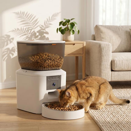 Automatic Cat Feeder with Camera, 2.4G WiFi, APP Control 4L Pet Feeder 1-10 Meals with 2-Way Audio, Dual Power Supply