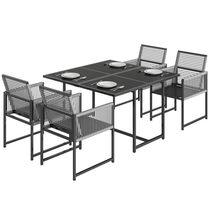 5 Pieces Garden Dining Set, Outdoor Patio Cube Set, 4 Seater Outdoor Table and Chairs with Foldable Backrest, Light Grey