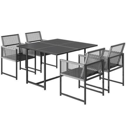 5 Pieces Garden Dining Set, Outdoor Patio Cube Set, 4 Seater Outdoor Table and Chairs with Foldable Backrest, Light Grey