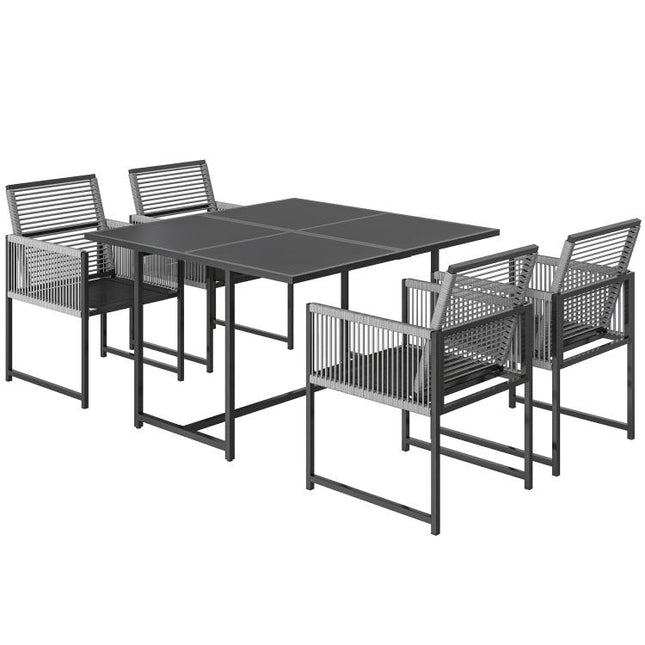 5 Pieces Garden Dining Set, Outdoor Patio Cube Set, 4 Seater Outdoor Table and Chairs with Foldable Backrest, Light Grey