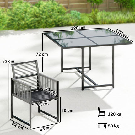 5 Pieces Garden Dining Set, Outdoor Patio Cube Set, 4 Seater Outdoor Table and Chairs with Foldable Backrest, Light Grey