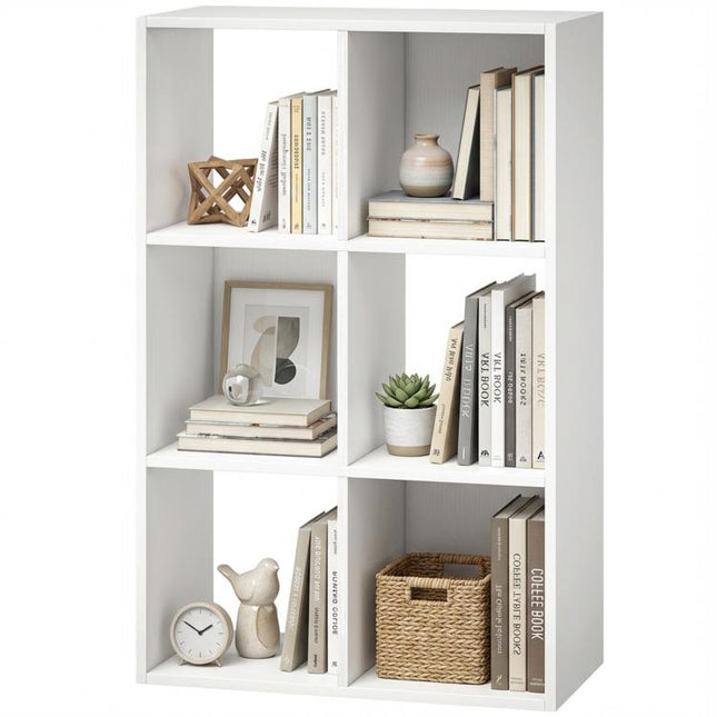 White 6-Compartment Bookcase, Home Storage Display Shelf