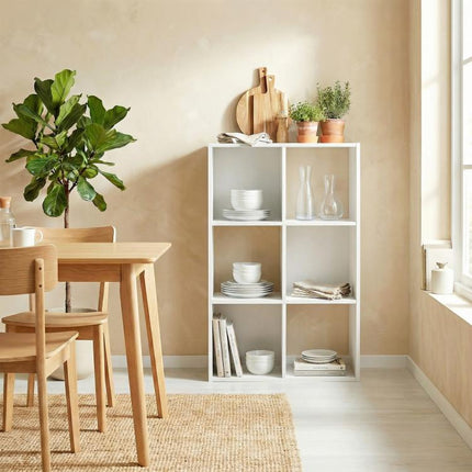 Style Your Space, Store More – 6-Compartment White Bookcase