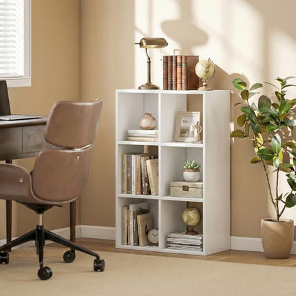 Style Your Space, Store More – 6-Compartment White Bookcase