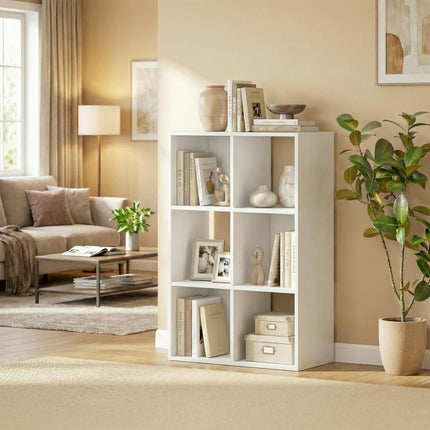 Style Your Space, Store More – 6-Compartment White Bookcase