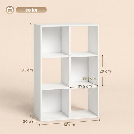 Style Your Space, Store More – 6-Compartment White Bookcase