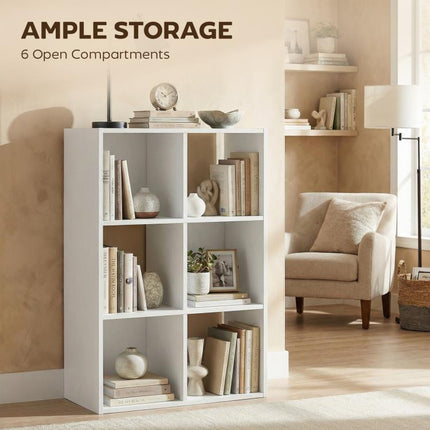 Style Your Space, Store More – 6-Compartment White Bookcase
