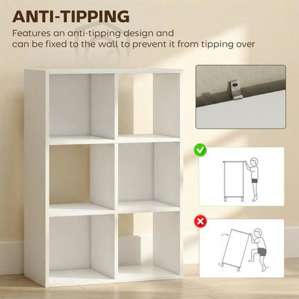 Style Your Space, Store More – 6-Compartment White Bookcase