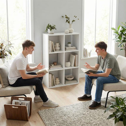 Style Your Space, Store More – 6-Compartment White Bookcase