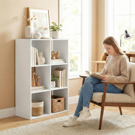 Style Your Space, Store More – 6-Compartment White Bookcase