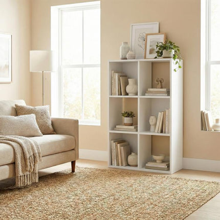 Style Your Space, Store More – 6-Compartment White Bookcase