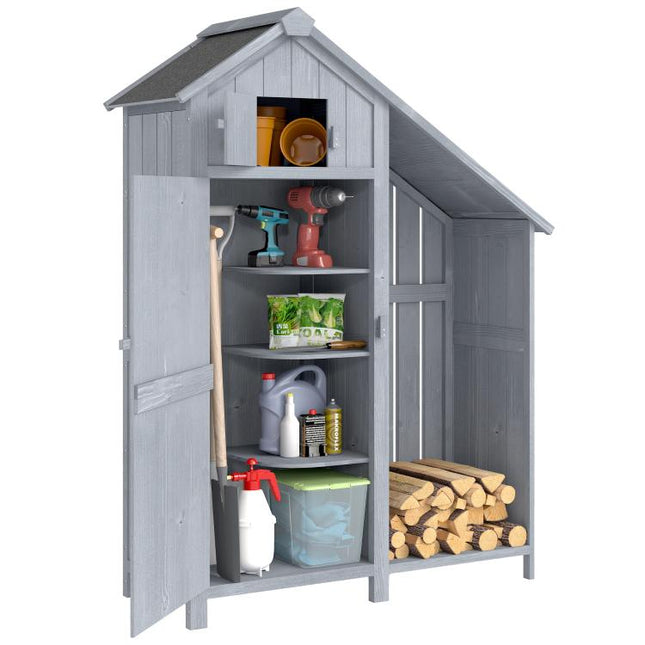 Wooden Outdoor Storage Shed with Log Rack