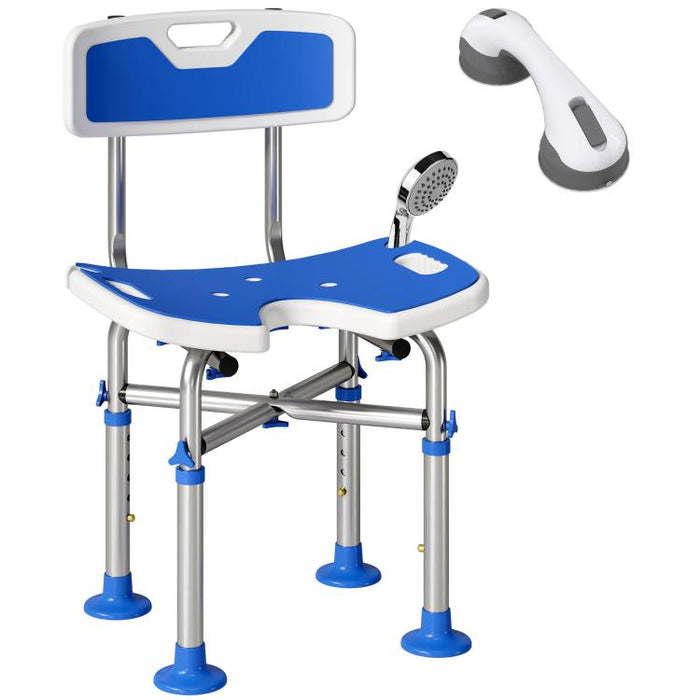 Shower Chair with U-Shaped Cutout, Height Adjustable Bath Bench, Padded Shower Stool for Elderly, Senior, Disabled, Blue