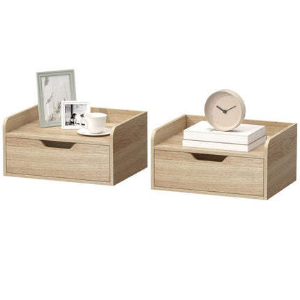 Floating Nightstands Set of 2, Wall Mounted Bedside Table with Drawer for Bedroom, Natural Wood