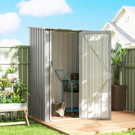 5ft x 3ft Garden Storage Shed, Outdoor Metal Shed with Sloped Roof, Aluminium Grey