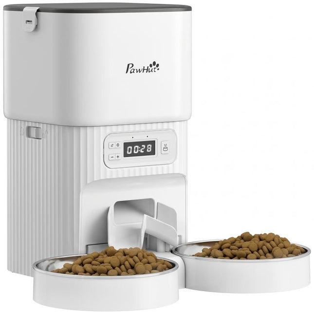 Automatic Cat Feeder Timed Portion Control Pet Food Dispenser with 2 Stainless Steel Bowls