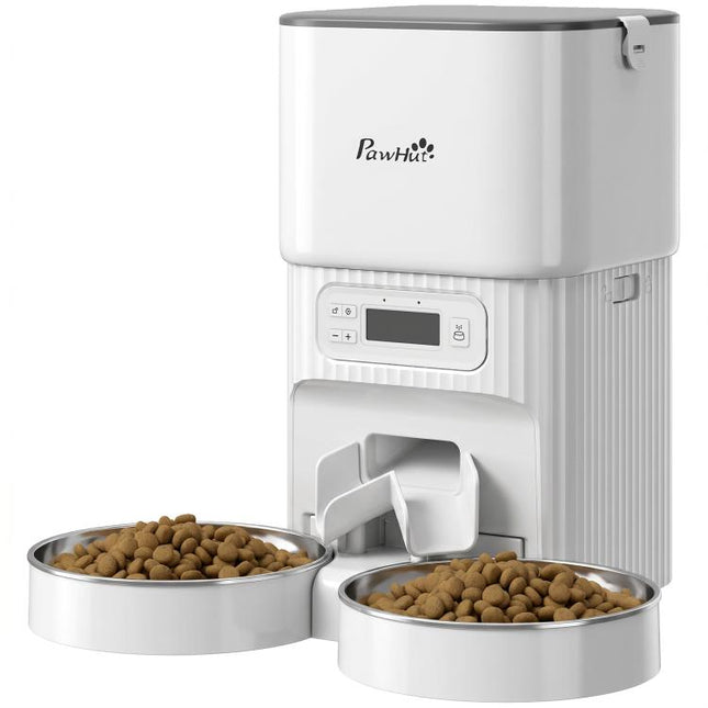 Automatic Cat Feeder Timed Portion Control Pet Food Dispenser with 2 Stainless Steel Bowls