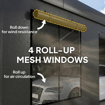 3 x 6 m Heavy Duty Carport, Portable Garage Car Canopy Tent with Galvanised Frame, Doors, Windows, Dark Grey