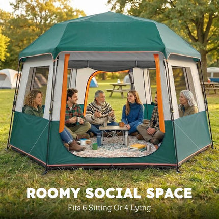 Cabin Tent Easy Setup 3000mm Waterproof Camping Tent 4 Person with Carrying Bag Green