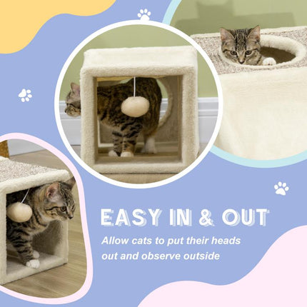 Cat Tunnel, Plush Large Play Tunnel with Two Caves and Hanging Ball, Cream White