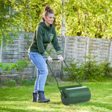 40L Garden Lawn Roller, Water Sand Filled Outdoor Grass Roller, Φ32cm Heavy Duty Metal Lawn Push Rolling Tool for Grass Seeding, Soil Levelling, Green