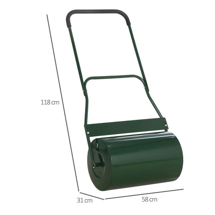 40L Garden Lawn Roller, Water Sand Filled Outdoor Grass Roller, Φ32cm Heavy Duty Metal Lawn Push Rolling Tool for Grass Seeding, Soil Levelling, Green