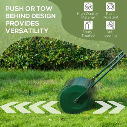40L Garden Lawn Roller, Water Sand Filled Outdoor Grass Roller, Φ32cm Heavy Duty Metal Lawn Push Rolling Tool for Grass Seeding, Soil Levelling, Green