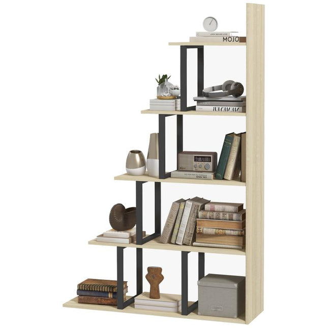 5-Tier Oak Ladder Bookcase, Open Storage Shelves