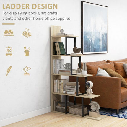 Make the Most of Vertical Space – 5-Tier Oak Ladder Bookcase