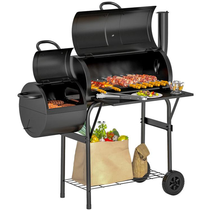 Barbecue Grill Portable Outdoor Charcoal BBQ Grill with Offset Smoker 109 x 60 x 120 cm Black