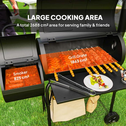 Barbecue Grill Portable Outdoor Charcoal BBQ Grill with Offset Smoker 109 x 60 x 120 cm Black